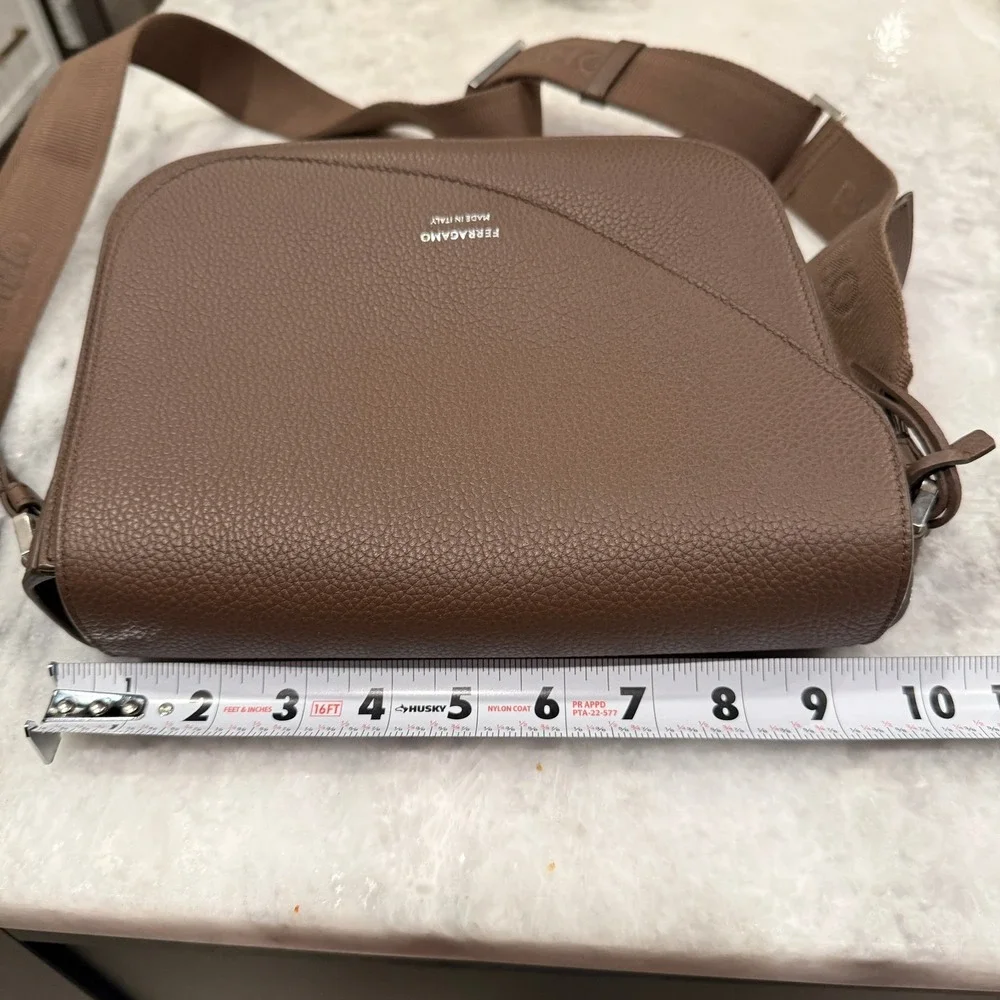 Salvatore Ferragamo Fiamma‎ Crossbody Bag in tan pebbled leather